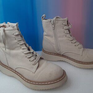 Madden Girl Kurrt Ankle Boots Sand Fab Canvas Lace Up Combat Shoes 6.5